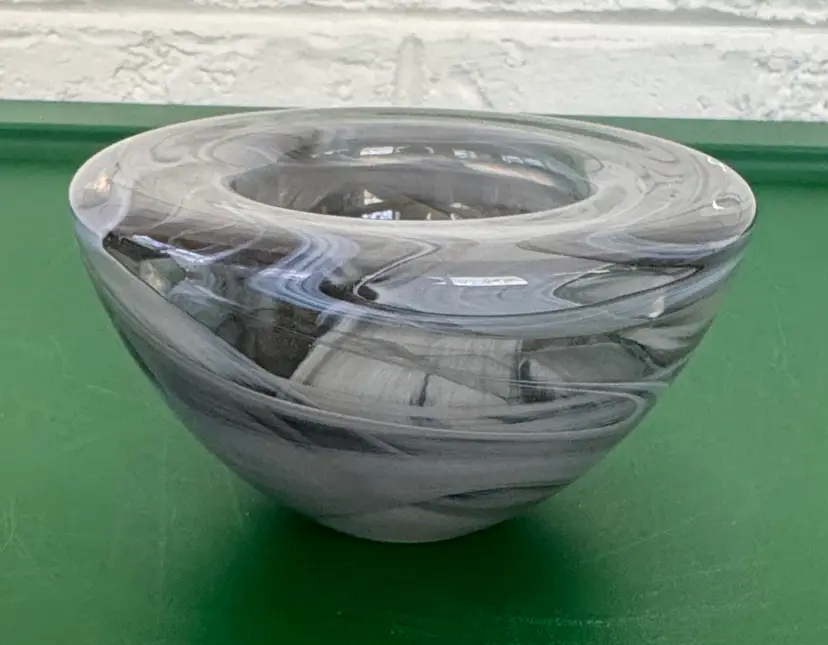 Kosta Boda Candle Atoll Votive Holder Crystal Art Glass 4.5" Gray Blue Swirled