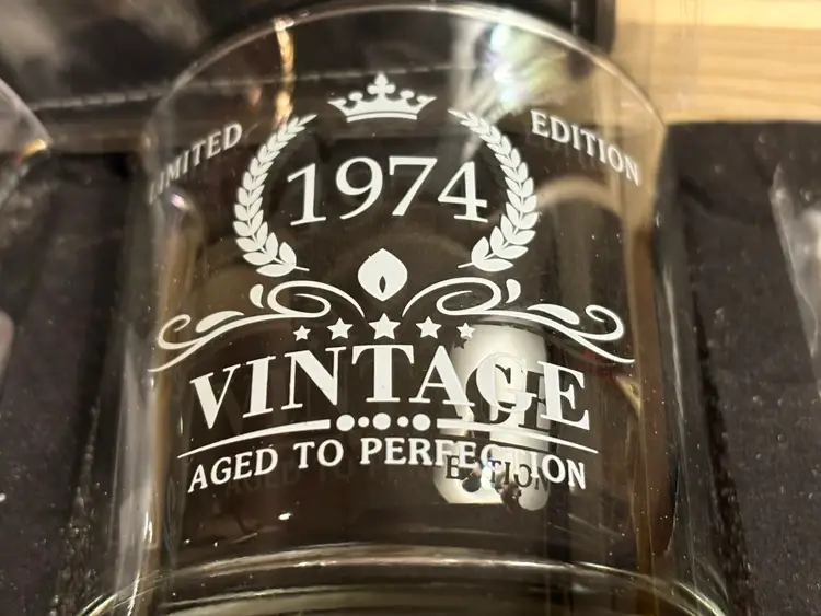 Vintage Gifts for Men Whiskey Glass Set Aged To Perfecection - 2, 1974, Cube,