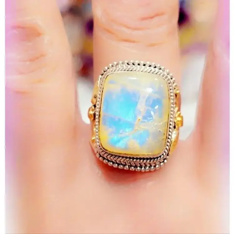 Yellow Moonstone Sterling Silver Gemstone Ring