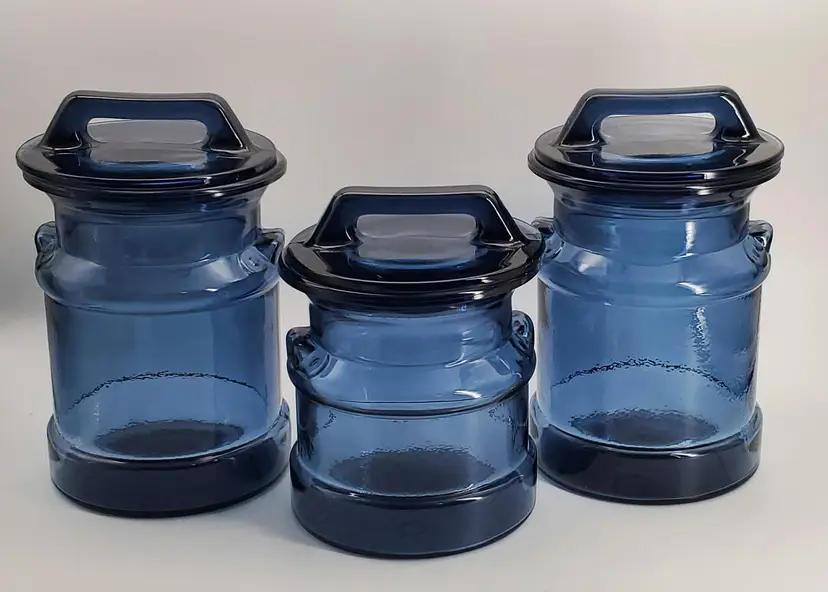 L.E. Smith Dark Sapphire Blue Canister Set of 3, Milk Can Style