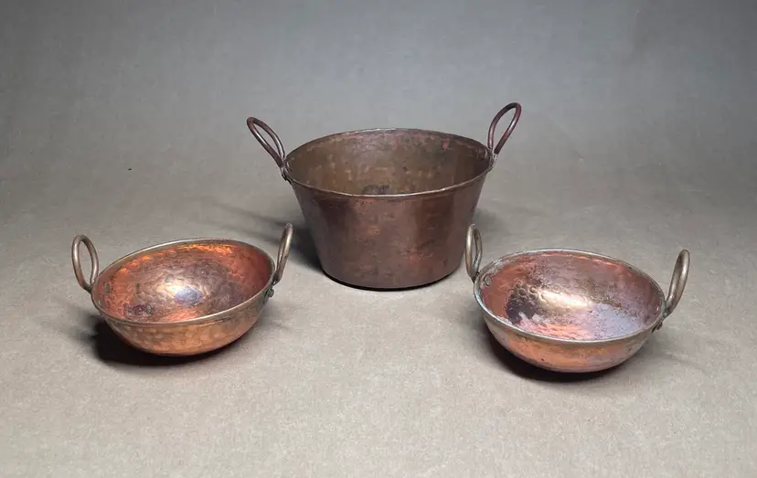 Hammered Copper Bowls Dual Handles Trinket Bowls Small Lot of 3