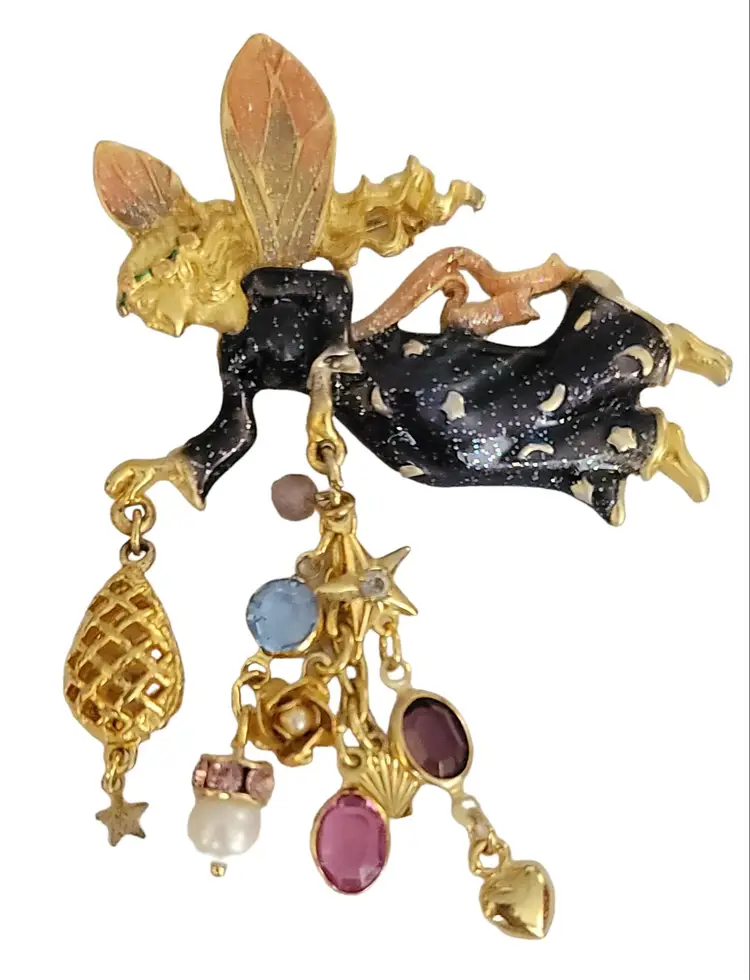 Kirks Folly Gold Tone Twinkle The Tooth Fairy Dangle Charm Brooch, Signed K36