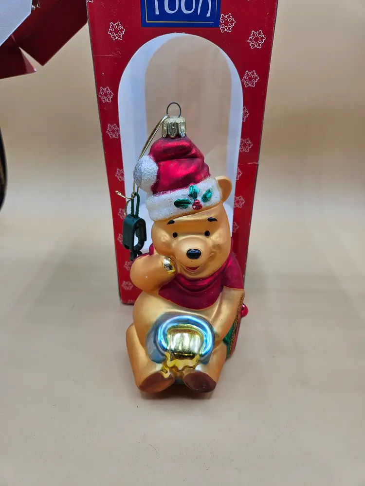 1999 Disney Winnie the POOH European Style Blown Glass Ornament, 5.75"H x 3"W