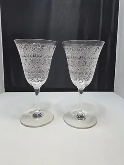 Baccarat Rohan Etched Crystal Wine Goblets Set of 2 France 6.5"