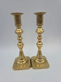 Pair of Vintage Solid Brass 8"H Taper Candle Stick Holders, Marked Japan