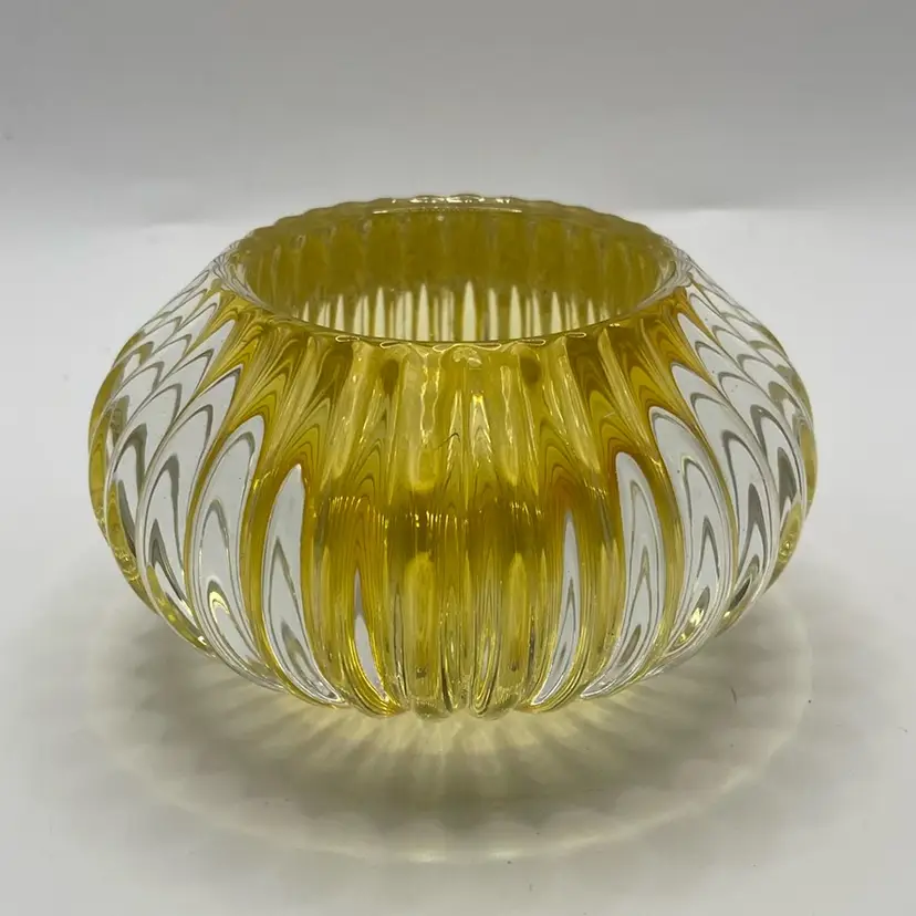Vintage Yellow Fluted Glass Round Votive Candle Holder “Heavy”