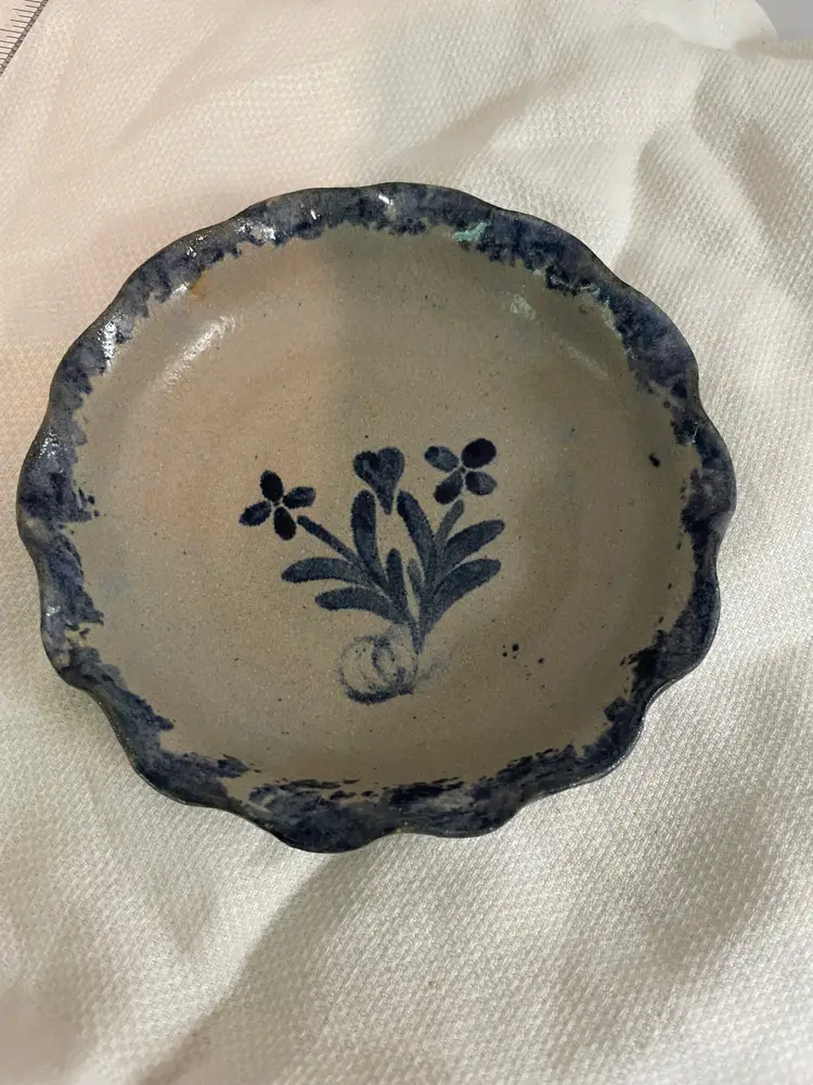 Salt Glazed pottery trinket dish ring holder mini pie pan shape Unbranded