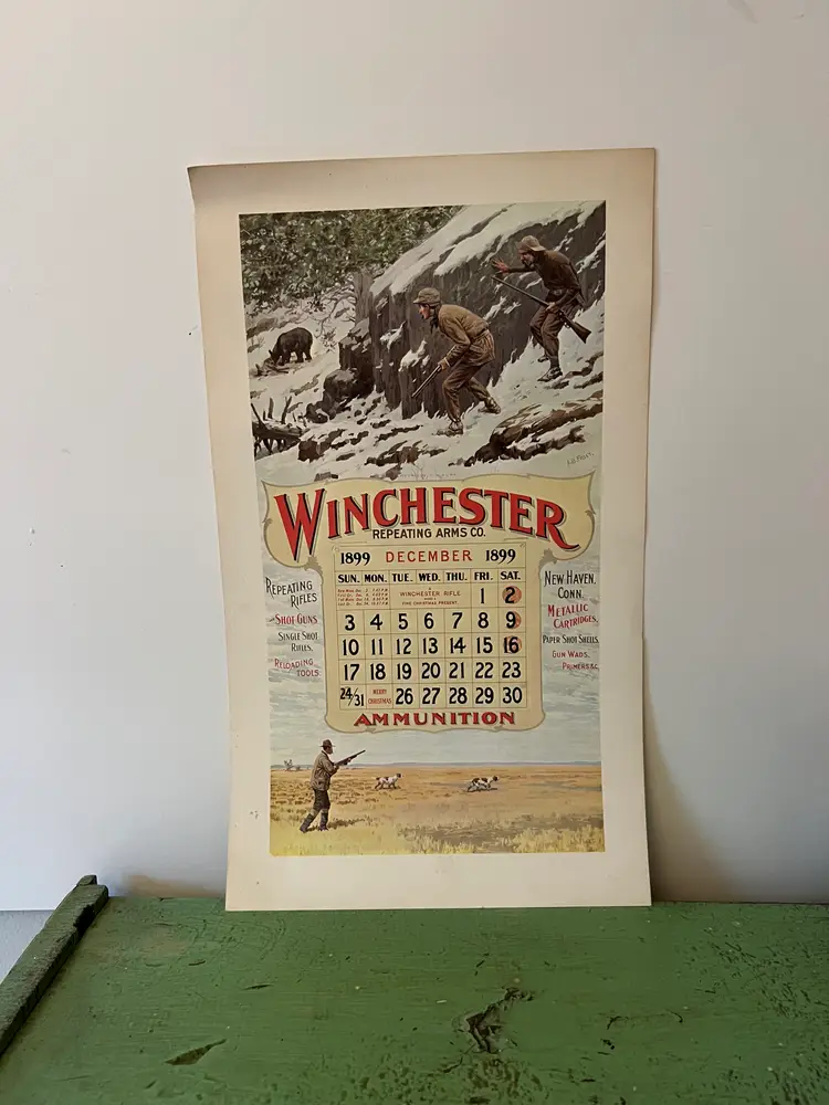 Winchester Ammunition 1899 Calendar Frost “We’ve Got Him Sure” 1960s VTG Reprint