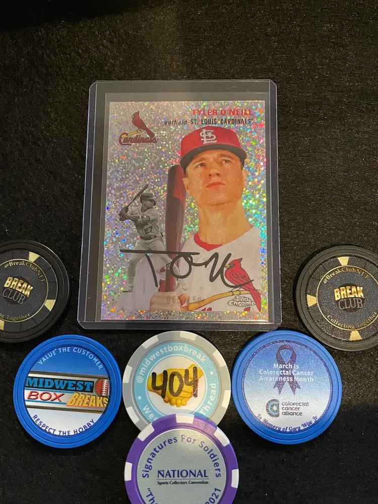 2023 Topps Chrome Platinum Anniversary Tyler O’Neill Speckle Refractor 065/150 And Log Refractor 411/499