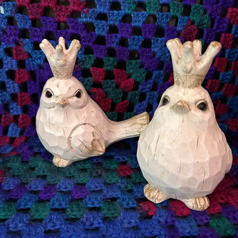 Pair Of Wooden Whitewashed Birds