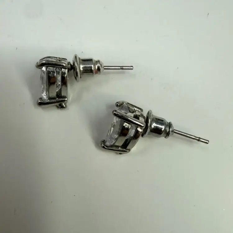 Silver-Tone Cuff Earrings With Heart Shaped Cubic Zirconia