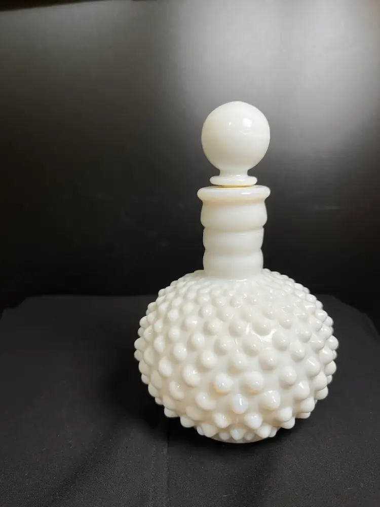 Fenton-White Hobnail Milk Glass Perfume Bottle-Kats