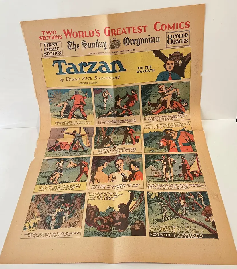 Tarzan Comic Strip Oregonian Newspaper Full Page Edgar Rice Burroughs Hal Foster Vintage 1930s