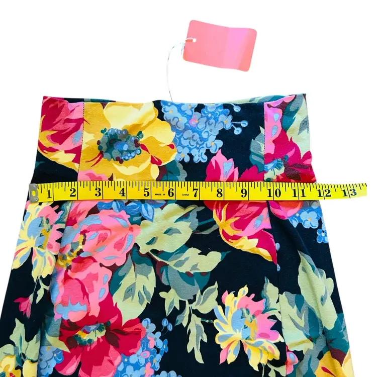 1980s Betsey Johnson Punk Label Mini Skirt in Black Floral Bodycon Size S or XS