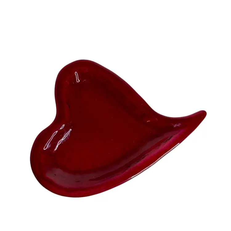 Heart Shaped Trinket/Jewelry/Candy Dish
Deep Cherry Red Art Glass
1/4” H x 5-3/4” L x 4-1/4” W