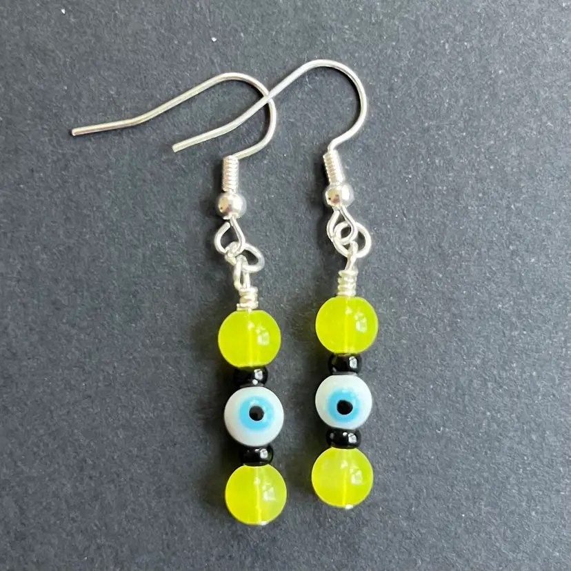 Handmade By Me- Halloween Eyeballs Glass Bead Dangle Earrings, Nickel Free