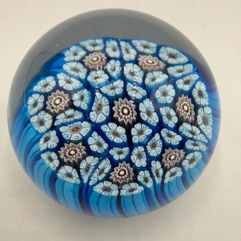 Murano Blue And White Close Pack Millifiori Mini Paperweight