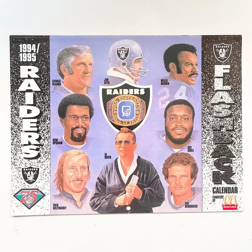 1994-95 Los Angeles Oakland Raiders NFL Football Calendar Al Davis Jim Plunkett Gene Upshaw Art Shell Vintage 1990s