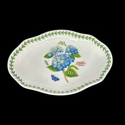 Portmeirion Blue Hydrangea Flower Ceramic Fluted Oval Dish 8.25” x 5.5” EUC