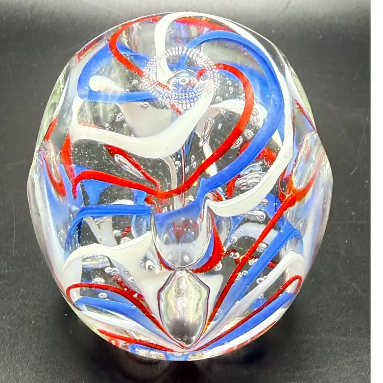 Gentile Art Glass Red White Blue Swirl Bud Vase Pen Holder - 4 Hole