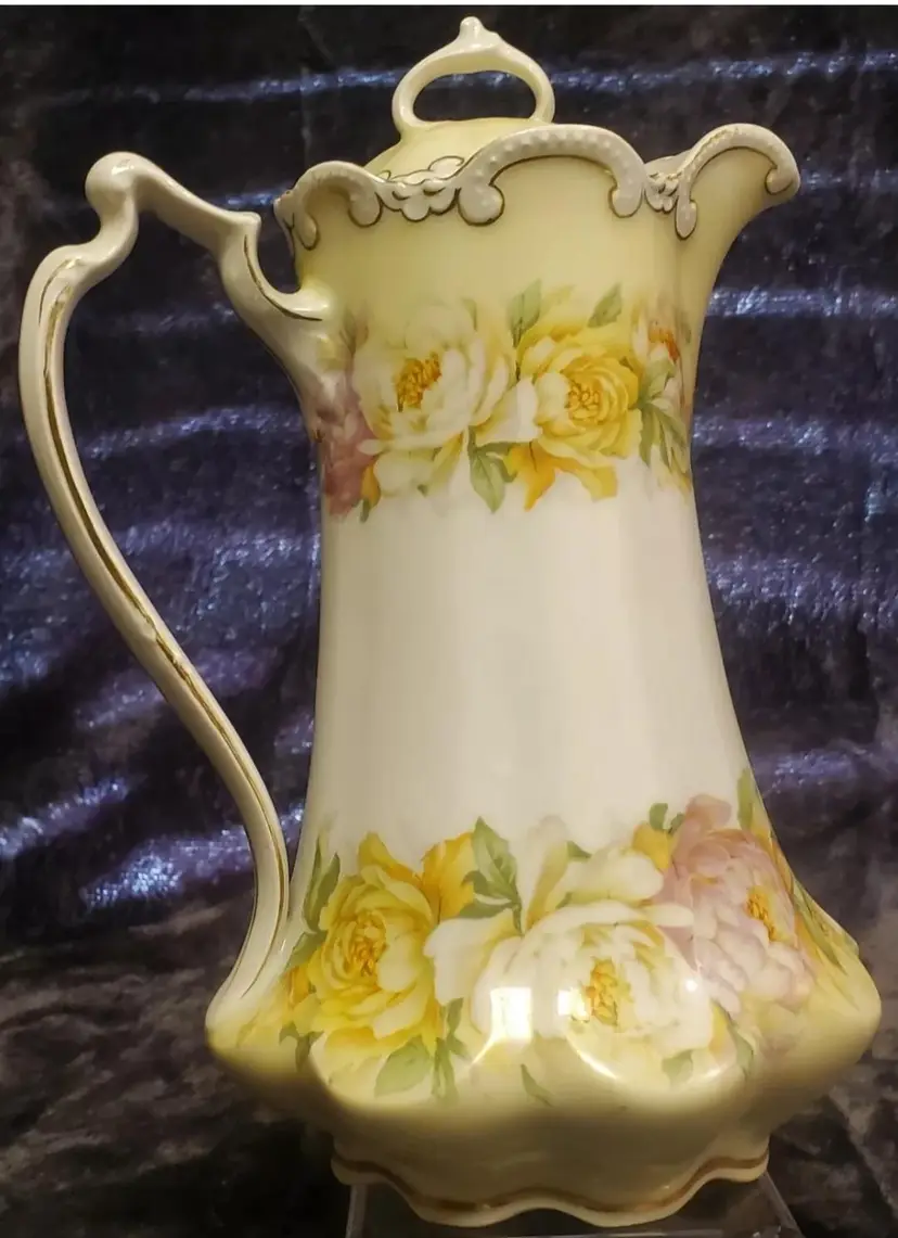 Antique AP Austria Adolph Persch Porcelain Tall Gold Trimmed Teapot