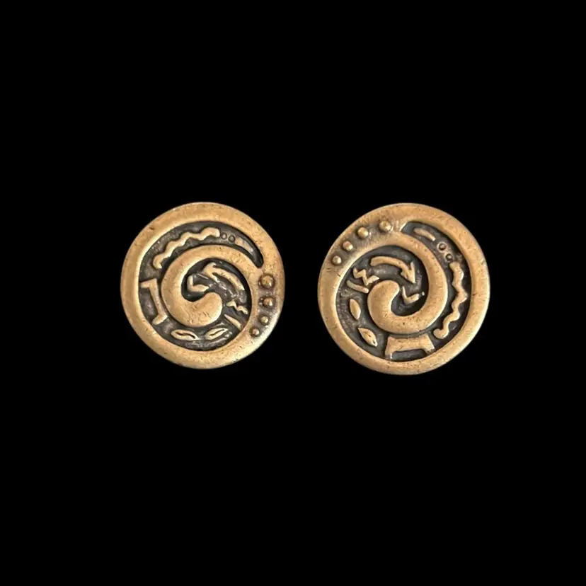 Vintage Antique Goldtoned Modernist Artesian Swirl Design Chicos Clip On Earrings