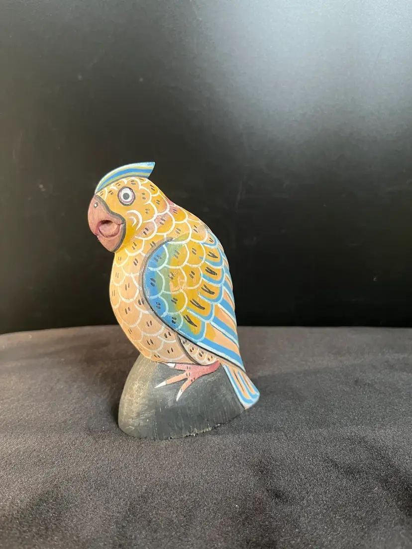 Hand Carved & Painted Balsa Wood Parrot