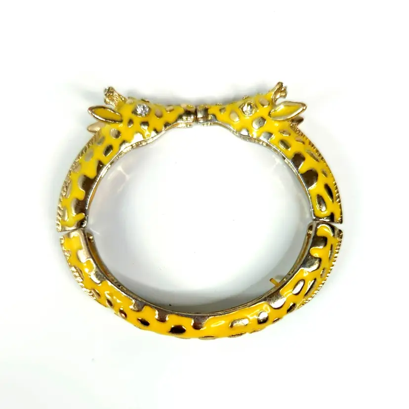 Vintage Yellow Giraffe Enamel Bangle stretch Bracelet With Rhinestone Accents