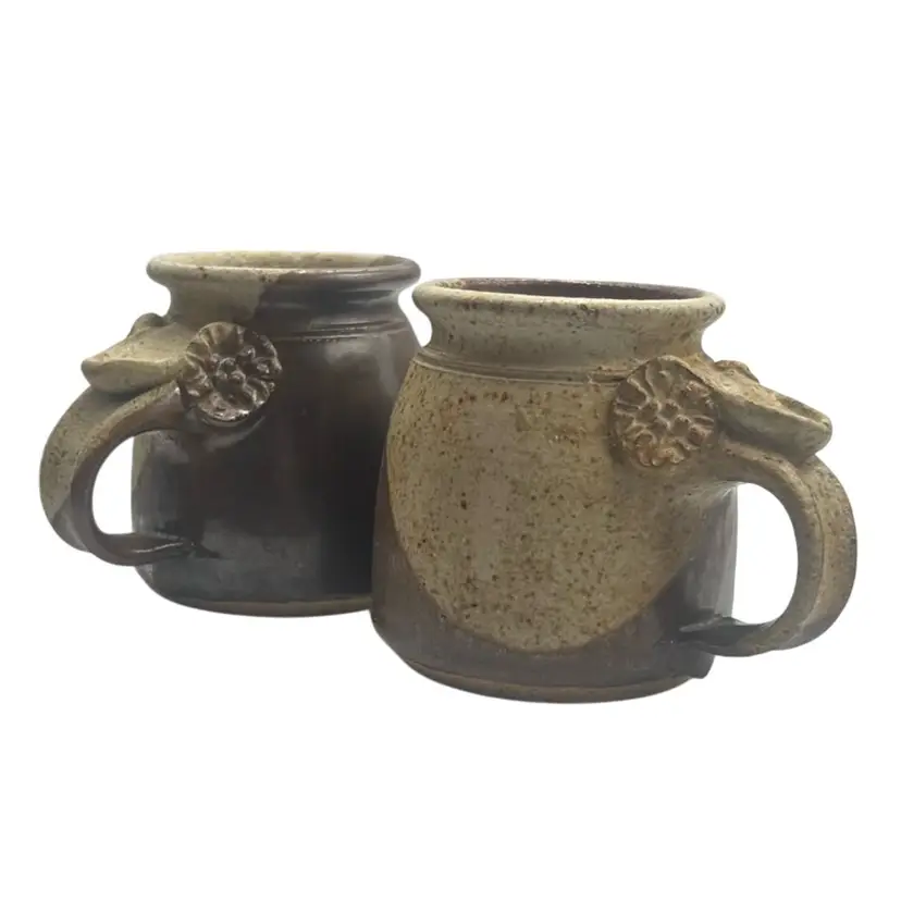 Vintage Pottery Mugs (2) 3.5” Tall x 3.5” Wide Signed ‘72