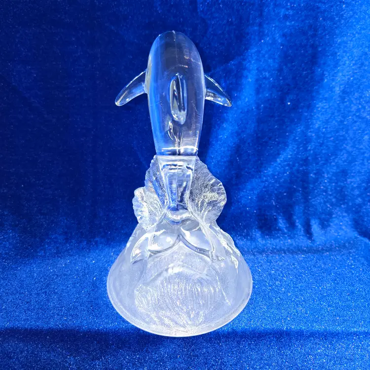 Cristal d'Arques Dolphin on Wave French Crystal on Frosted Glass Wave