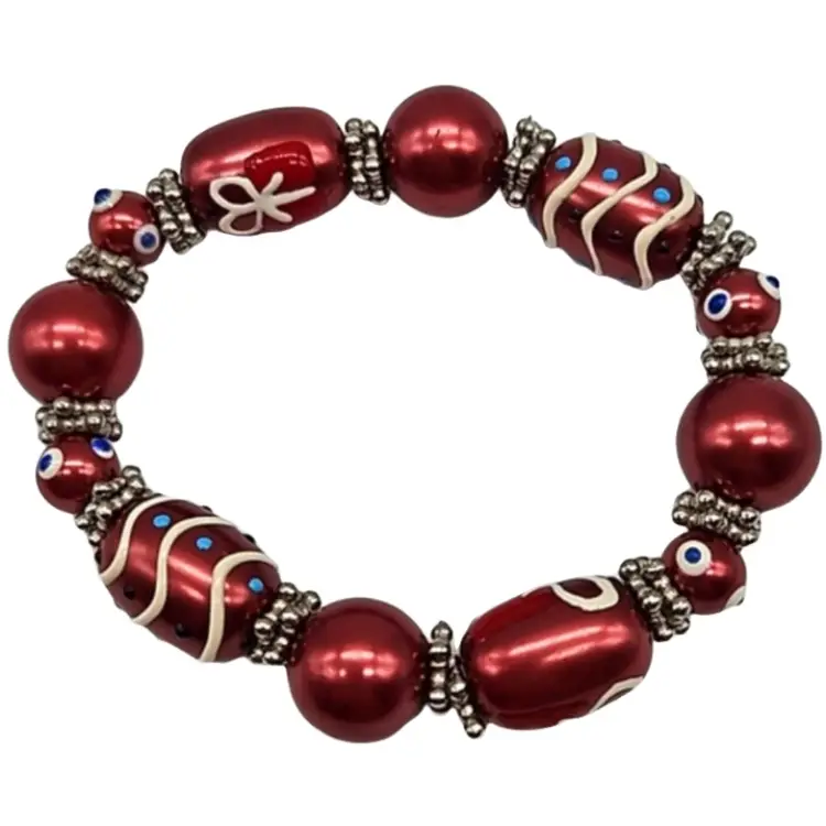 Hand painted embellished beaded stretch bracelet