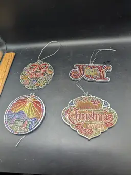 Vintage Lot Of 4 Hallmark Tiffany Classics Stained Glass Acrylic Ornaments.