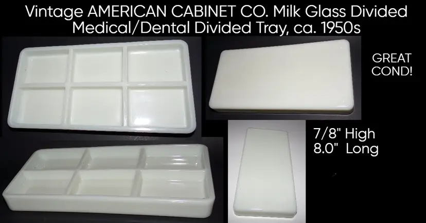 Antique Milk Glass Divided Dental/Medical Tray By American Cabinet Co