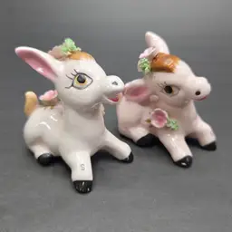 Napco Donkey Pink Ceramic Shakers 2-1/2in Set of 2 Salt Only Stoppers Mule Burro