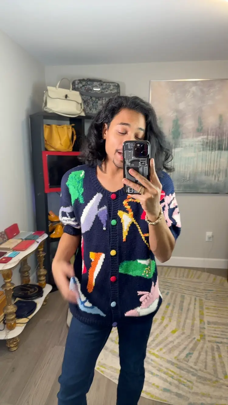 Vintage The Eagles Eye Classics 1991 Navy Shirtsleeve knit cardigan M Heels