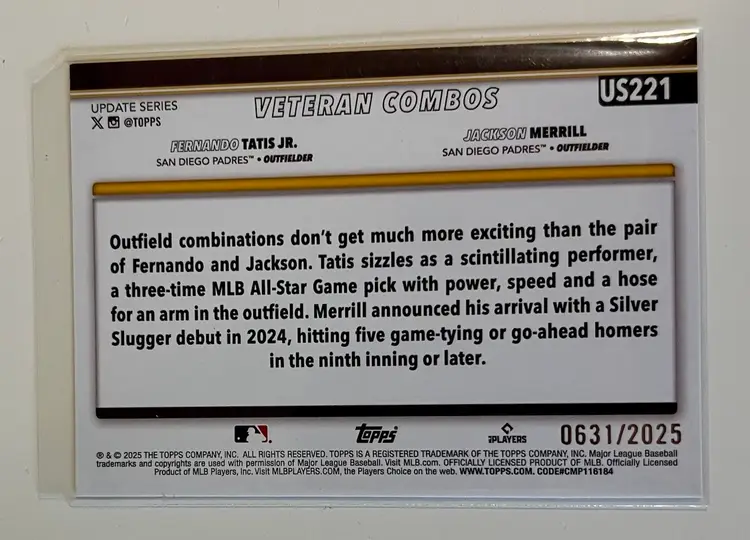 Fernando Tatis Jr. Jackson Merrill Cool Customers Topps Gold /2025 San Diego Padres