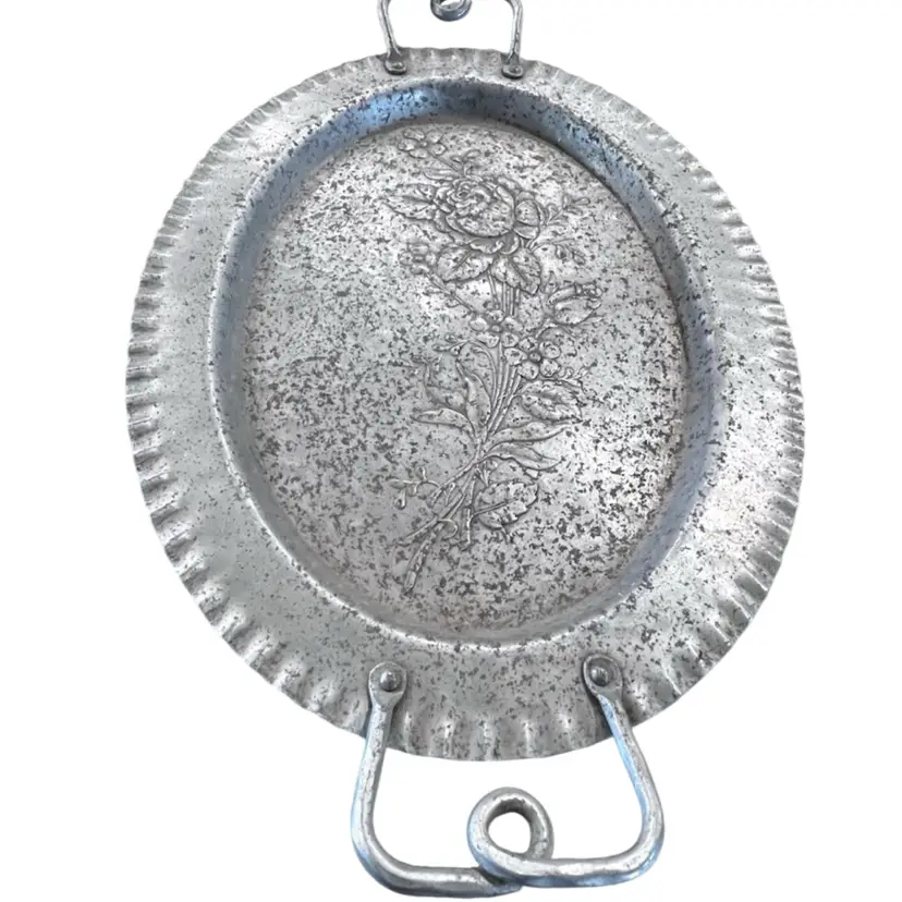 13 Vintage Forged Silver Tone Floral Platter 14”