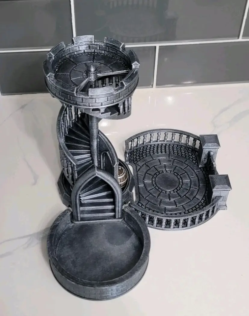 AUSPDICE Dice Rolling Tower & Tray Spiral Stairs Retro Castle D&D, RPG
