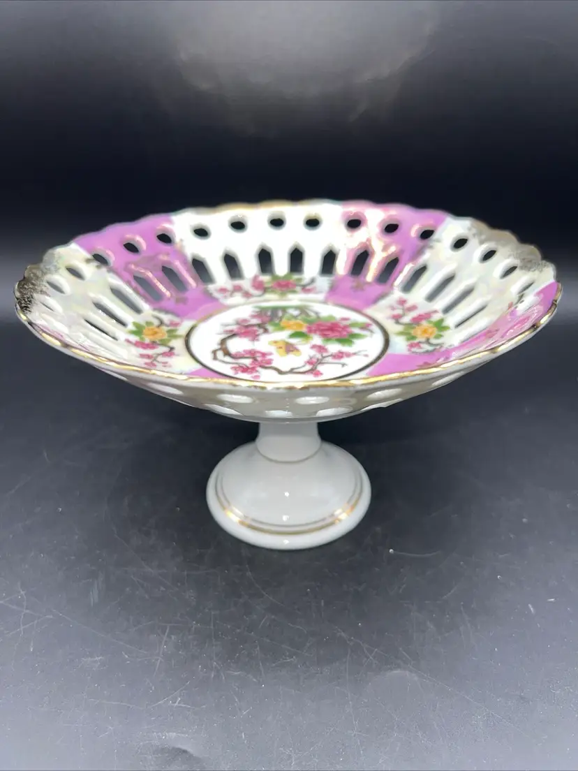 Vtg Lipper & Mann/Royal Halsey Articulated Pedestal Flower/Butterfly Pastry Dish