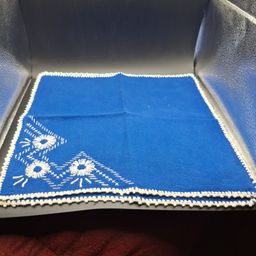 Sindhi Embroidery Blue Handcrafted Crocheted edge Cotton Table Napkin Set of Six