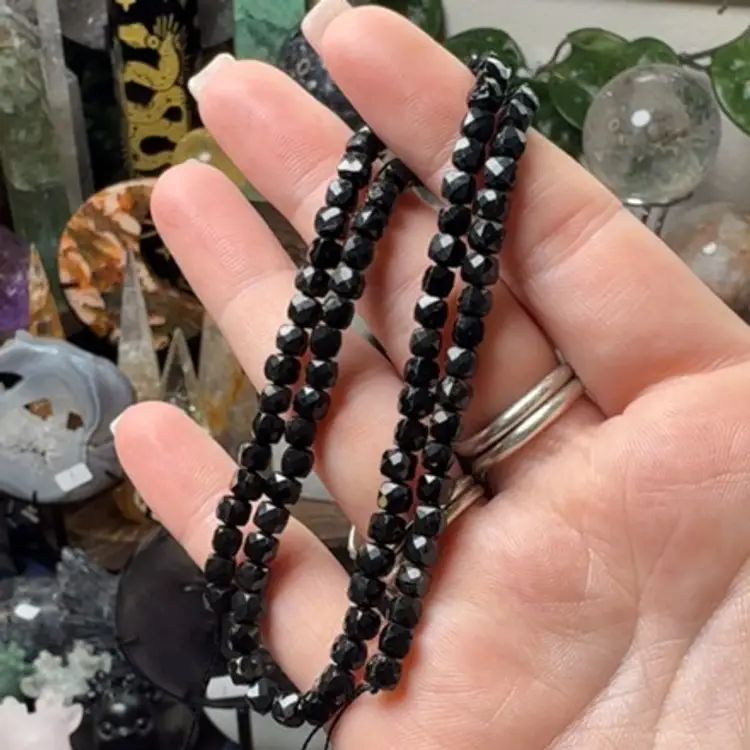 Black Tourmaline 4mm Faceted Cube Bracelet