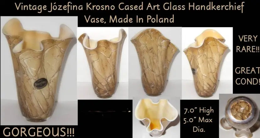 Vintage NOS Polish Jozefina Art Glass Cased Handkerchief Vase