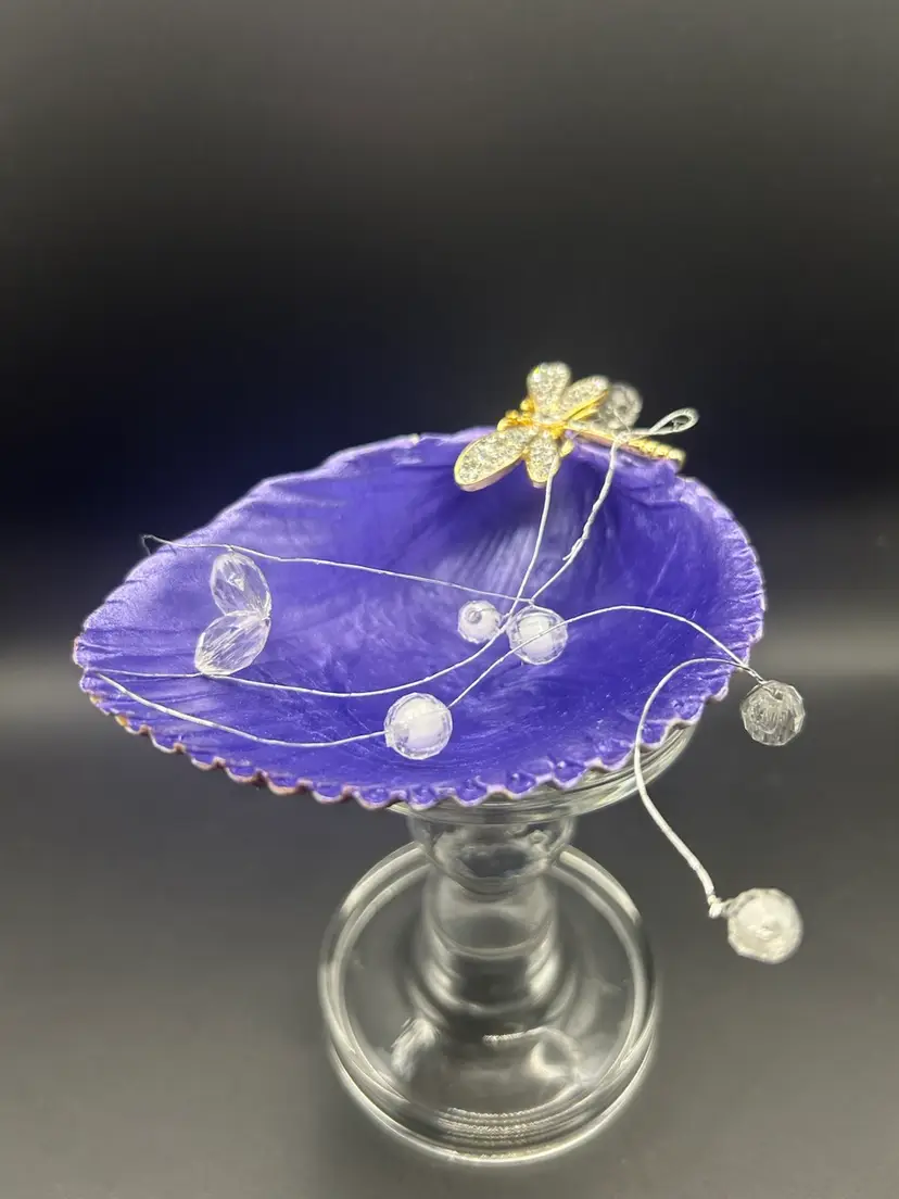 016 Cockle Shell Trinket Dish On Pedestal- One Of A Kind - Hand Made