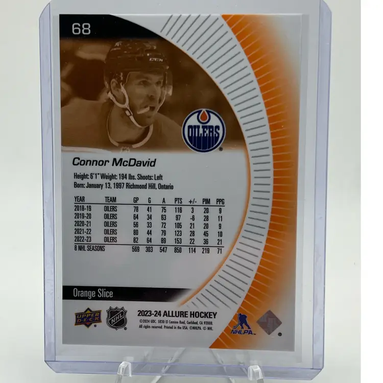Connor McDavid 2023-2024 Upper Deck Allure Hockey Orange Slice Parallel Edmonton Oilers