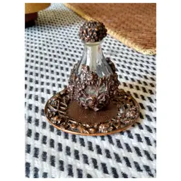 Victorian Revival Glass Tear Bottle with Copper Filigree Tray