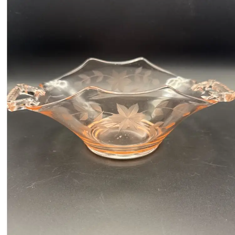 Pink Etched Depression Glass Dish - UV Glows