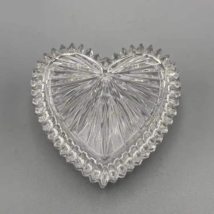 1950s Jewelry Box Heart Shape Cut Glass Clear Starburst of Love Retro Correct