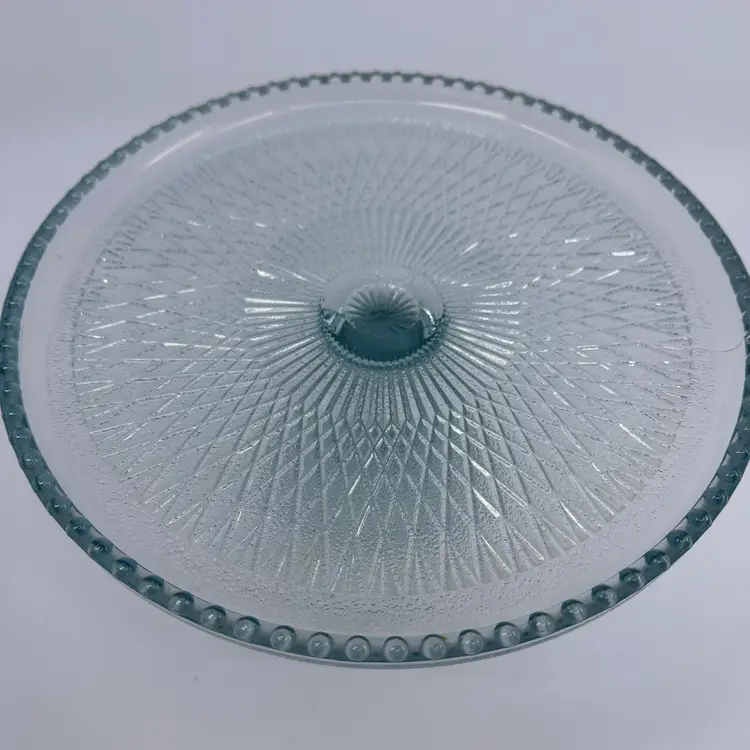 Jeannette Glass Ice Blue Harp 10" Wide Cake Stand