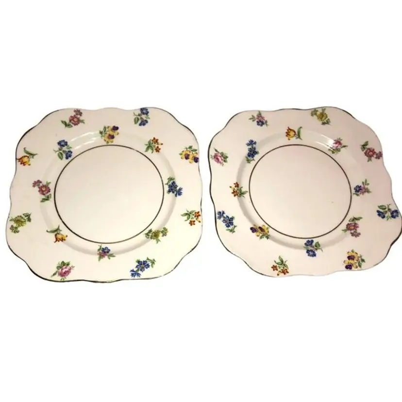 VTG FLORAL BONE CHINA DESSERT PLATES 2 HAND PAINTED MARKS & ROSENFELD ENGLAND