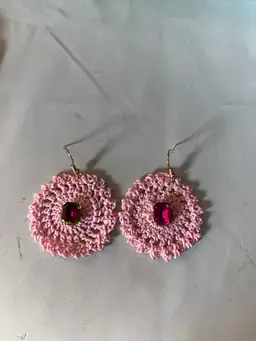 Made By Me Pink Crochet Earring With Pink Watermelon Rhinestone